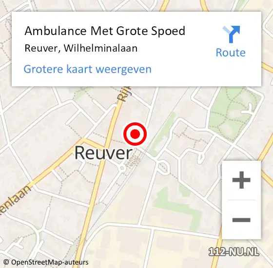 Locatie op kaart van de 112 melding: Ambulance Met Grote Spoed Naar Reuver, Wilhelminalaan op 14 oktober 2023 03:06