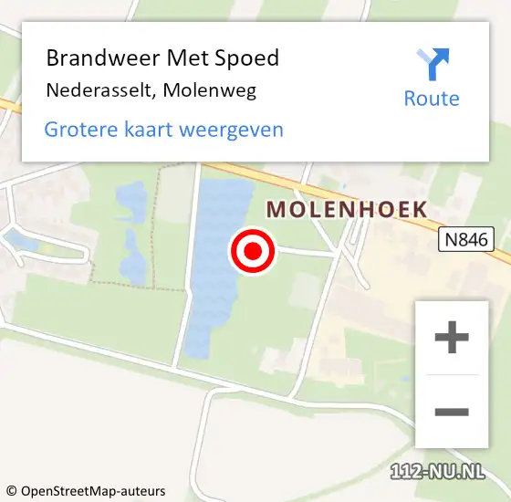 Locatie op kaart van de 112 melding: Brandweer Met Spoed Naar Nederasselt, Molenweg op 14 oktober 2023 03:24