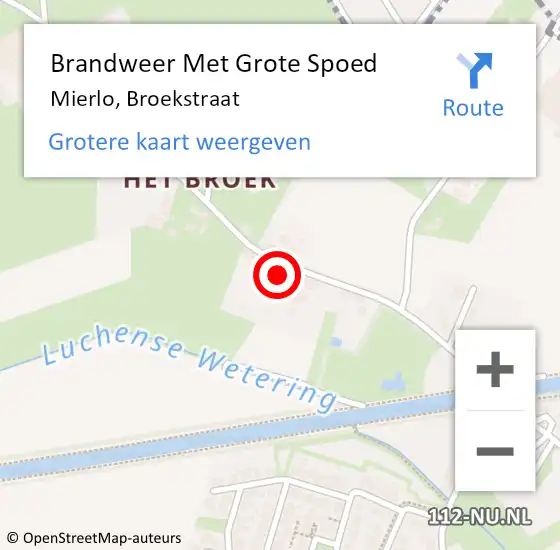 Locatie op kaart van de 112 melding: Brandweer Met Grote Spoed Naar Mierlo, Broekstraat op 14 oktober 2023 03:36
