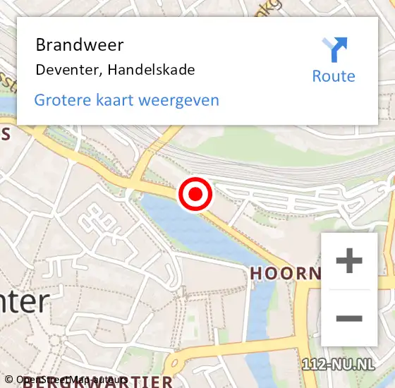 Locatie op kaart van de 112 melding: Brandweer Deventer, Handelskade op 14 oktober 2023 05:13