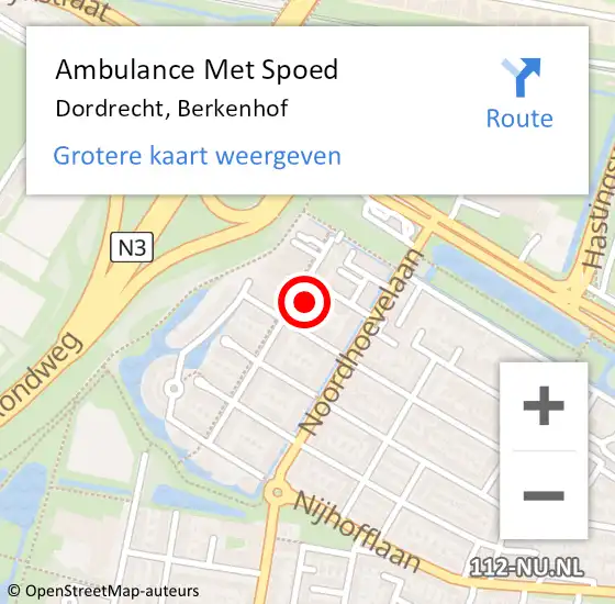 Locatie op kaart van de 112 melding: Ambulance Met Spoed Naar Dordrecht, Berkenhof op 14 oktober 2023 06:10