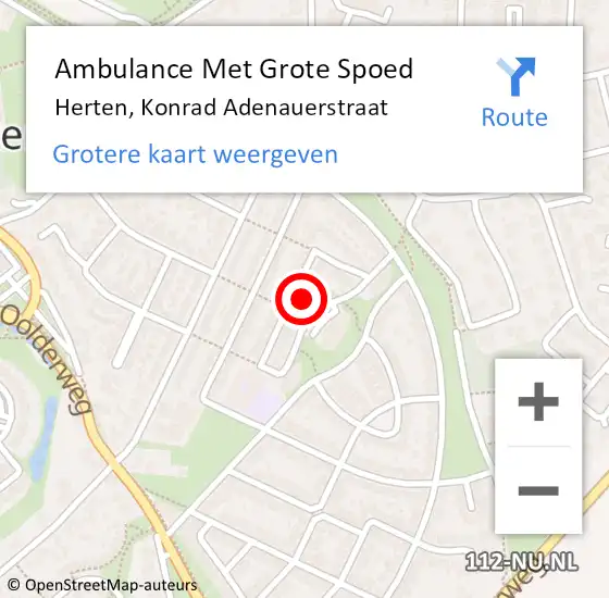 Locatie op kaart van de 112 melding: Ambulance Met Grote Spoed Naar Herten, Konrad Adenauerstraat op 14 oktober 2023 07:16