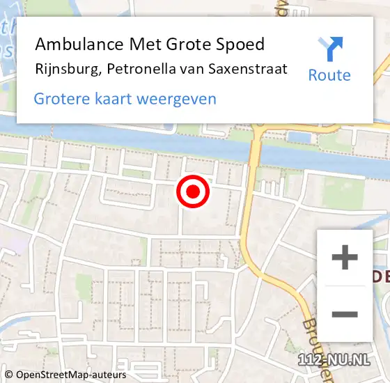 Locatie op kaart van de 112 melding: Ambulance Met Grote Spoed Naar Rijnsburg, Petronella van Saxenstraat op 14 oktober 2023 08:42