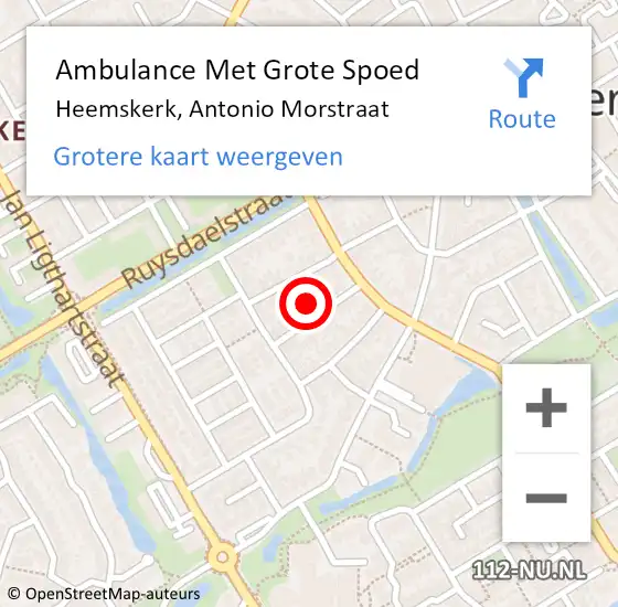 Locatie op kaart van de 112 melding: Ambulance Met Grote Spoed Naar Heemskerk, Antonio Morstraat op 14 oktober 2023 08:58