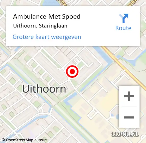 Locatie op kaart van de 112 melding: Ambulance Met Spoed Naar Uithoorn, Staringlaan op 14 oktober 2023 09:16