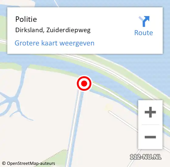 Locatie op kaart van de 112 melding: Politie Dirksland, Zuiderdiepweg op 14 oktober 2023 09:31