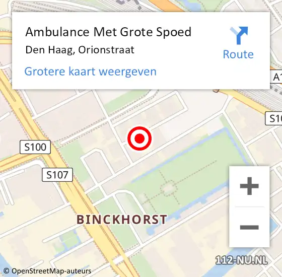 Locatie op kaart van de 112 melding: Ambulance Met Grote Spoed Naar Den Haag, Orionstraat op 14 oktober 2023 09:49