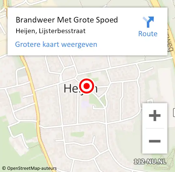 Locatie op kaart van de 112 melding: Brandweer Met Grote Spoed Naar Heijen, Lijsterbesstraat op 14 oktober 2023 10:06