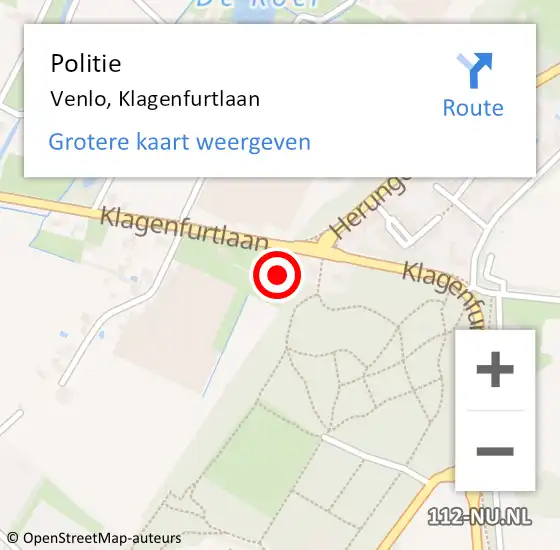 Locatie op kaart van de 112 melding: Politie Venlo, Klagenfurtlaan op 14 oktober 2023 10:16