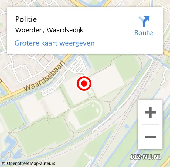 Locatie op kaart van de 112 melding: Politie Woerden, Waardsedijk op 14 oktober 2023 10:18