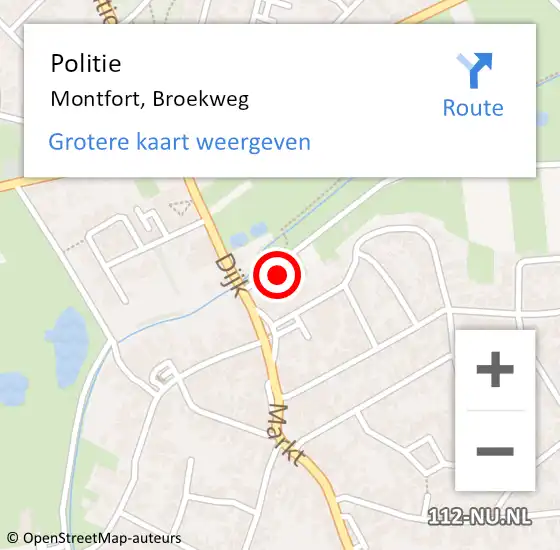 Locatie op kaart van de 112 melding: Politie Montfort, Broekweg op 14 oktober 2023 10:18