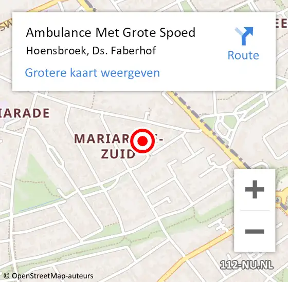 Locatie op kaart van de 112 melding: Ambulance Met Grote Spoed Naar Hoensbroek, Ds. Faberhof op 11 september 2014 14:53