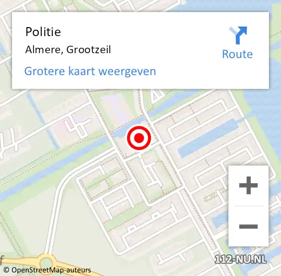 Locatie op kaart van de 112 melding: Politie Almere, Grootzeil op 14 oktober 2023 10:29