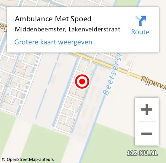 Locatie op kaart van de 112 melding: Ambulance Met Spoed Naar Middenbeemster, Lakenvelderstraat op 14 oktober 2023 10:45