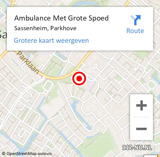 Locatie op kaart van de 112 melding: Ambulance Met Grote Spoed Naar Sassenheim, Parkhove op 14 oktober 2023 10:59