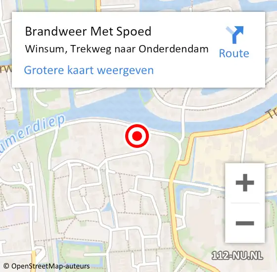 Locatie op kaart van de 112 melding: Brandweer Met Spoed Naar Winsum, Trekweg naar Onderdendam op 14 oktober 2023 11:07