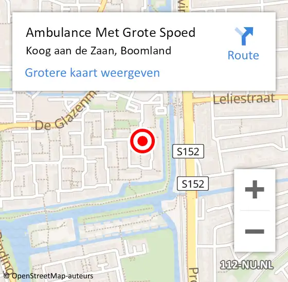 Locatie op kaart van de 112 melding: Ambulance Met Grote Spoed Naar Koog aan de Zaan, Boomland op 14 oktober 2023 11:51