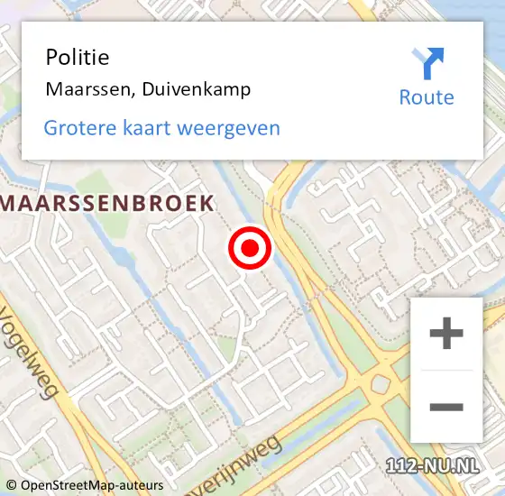 Locatie op kaart van de 112 melding: Politie Maarssen, Duivenkamp op 14 oktober 2023 12:34