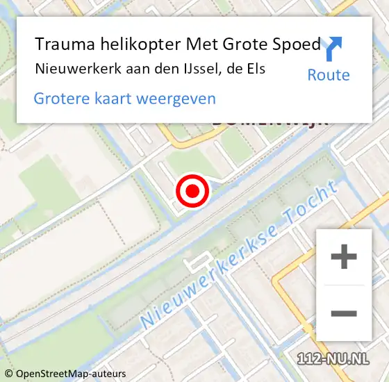 Locatie op kaart van de 112 melding: Trauma helikopter Met Grote Spoed Naar Nieuwerkerk aan den IJssel, de Els op 14 oktober 2023 12:35