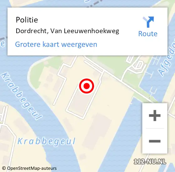 Locatie op kaart van de 112 melding: Politie Dordrecht, Van Leeuwenhoekweg op 14 oktober 2023 12:49
