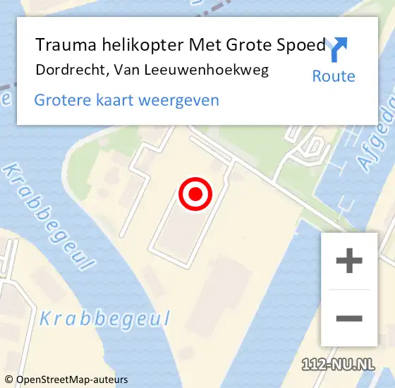 Locatie op kaart van de 112 melding: Trauma helikopter Met Grote Spoed Naar Dordrecht, Van Leeuwenhoekweg op 14 oktober 2023 13:00