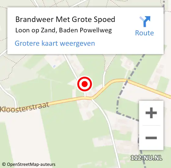 Locatie op kaart van de 112 melding: Brandweer Met Grote Spoed Naar Loon op Zand, Baden Powellweg op 14 oktober 2023 13:06