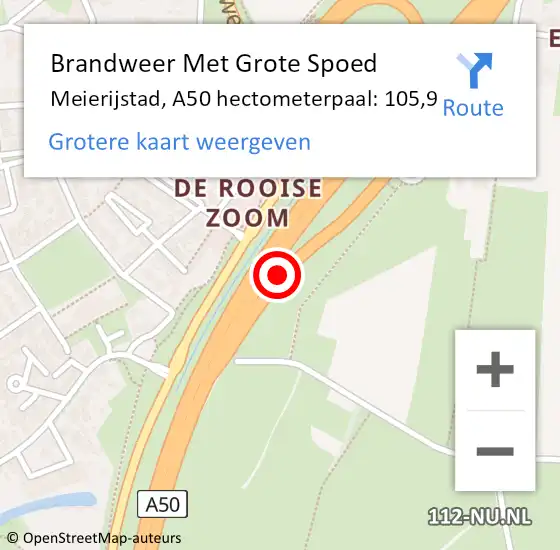 Locatie op kaart van de 112 melding: Brandweer Met Grote Spoed Naar Meierijstad, A50 hectometerpaal: 105,9 op 14 oktober 2023 13:13