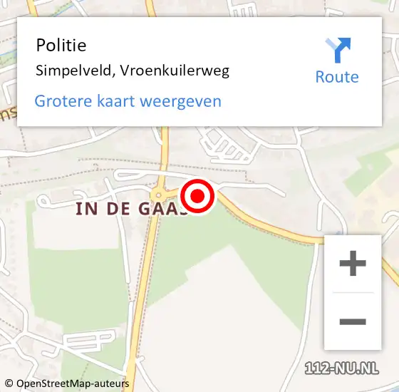 Locatie op kaart van de 112 melding: Politie Simpelveld, Vroenkuilerweg op 14 oktober 2023 13:26