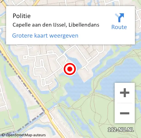 Locatie op kaart van de 112 melding: Politie Capelle aan den IJssel, Libellendans op 14 oktober 2023 14:03