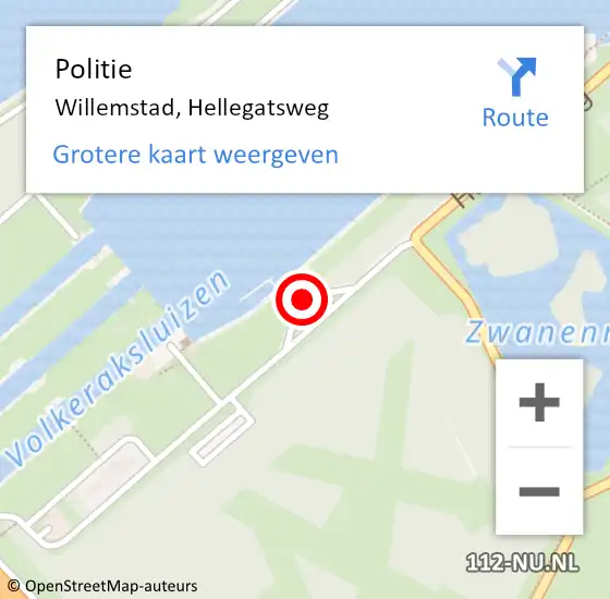 Locatie op kaart van de 112 melding: Politie Willemstad, Hellegatsweg op 14 oktober 2023 14:06