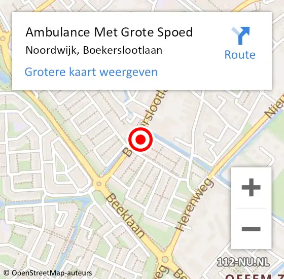 Locatie op kaart van de 112 melding: Ambulance Met Grote Spoed Naar Noordwijk, Boekerslootlaan op 14 oktober 2023 14:20
