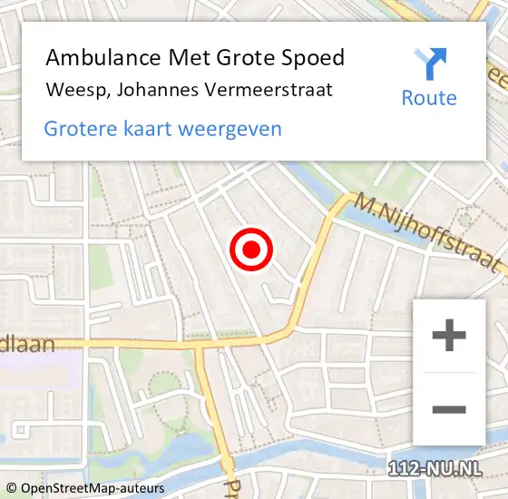 Locatie op kaart van de 112 melding: Ambulance Met Grote Spoed Naar Weesp, Johannes Vermeerstraat op 14 oktober 2023 14:21