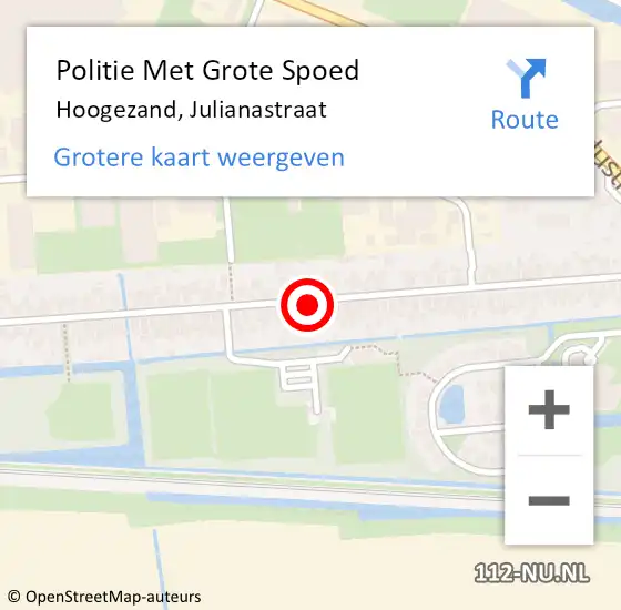 Locatie op kaart van de 112 melding: Politie Met Grote Spoed Naar Hoogezand, Julianastraat op 14 oktober 2023 14:30