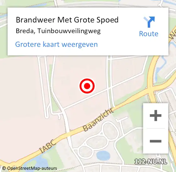 Locatie op kaart van de 112 melding: Brandweer Met Grote Spoed Naar Breda, Tuinbouwveilingweg op 14 oktober 2023 14:33