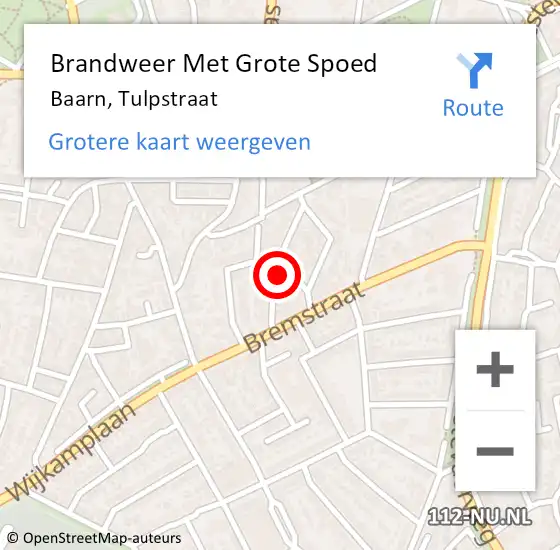 Locatie op kaart van de 112 melding: Brandweer Met Grote Spoed Naar Baarn, Tulpstraat op 14 oktober 2023 15:14