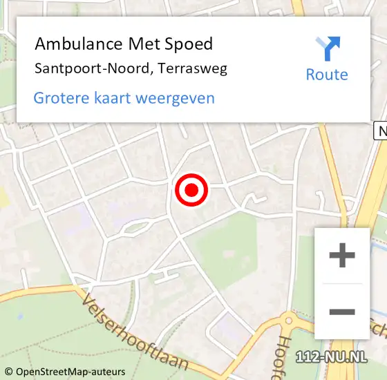 Locatie op kaart van de 112 melding: Ambulance Met Spoed Naar Santpoort-Noord, Terrasweg op 14 oktober 2023 15:39