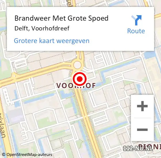 Locatie op kaart van de 112 melding: Brandweer Met Grote Spoed Naar Delft, Voorhofdreef op 14 oktober 2023 15:49