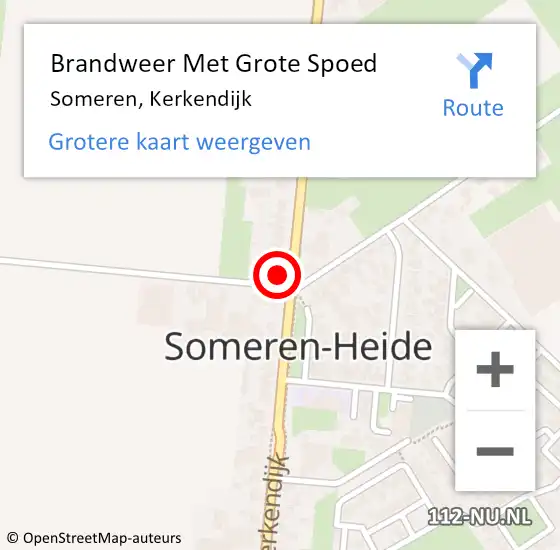 Locatie op kaart van de 112 melding: Brandweer Met Grote Spoed Naar Someren, Kerkendijk op 14 oktober 2023 15:49