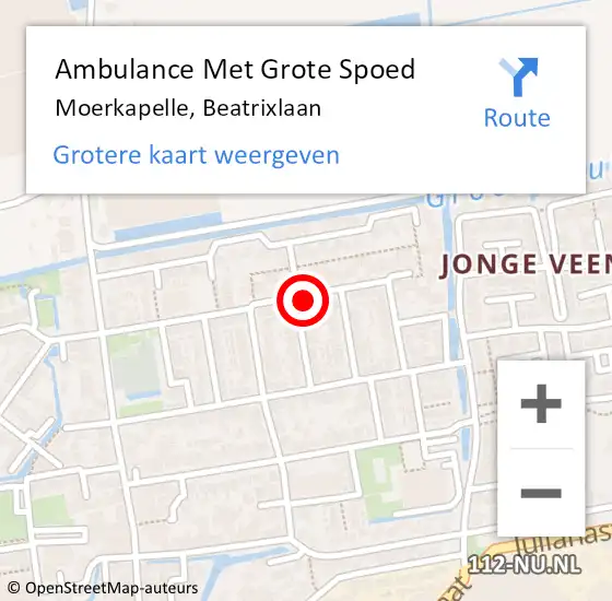 Locatie op kaart van de 112 melding: Ambulance Met Grote Spoed Naar Moerkapelle, Beatrixlaan op 14 oktober 2023 15:52