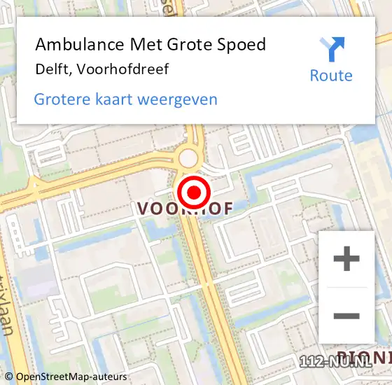 Locatie op kaart van de 112 melding: Ambulance Met Grote Spoed Naar Delft, Voorhofdreef op 14 oktober 2023 15:58