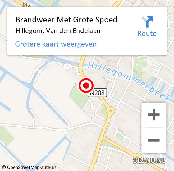 Locatie op kaart van de 112 melding: Brandweer Met Grote Spoed Naar Hillegom, Van den Endelaan op 14 oktober 2023 16:07