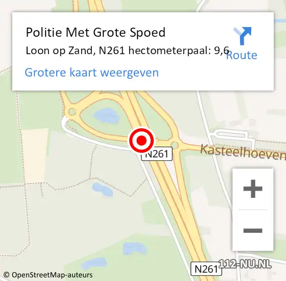 Locatie op kaart van de 112 melding: Politie Met Grote Spoed Naar Loon op Zand, N261 hectometerpaal: 9,6 op 14 oktober 2023 16:46