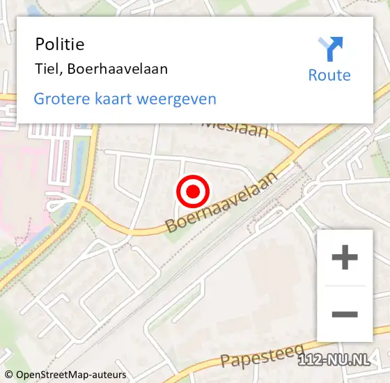 Locatie op kaart van de 112 melding: Politie Tiel, Boerhaavelaan op 14 oktober 2023 16:52