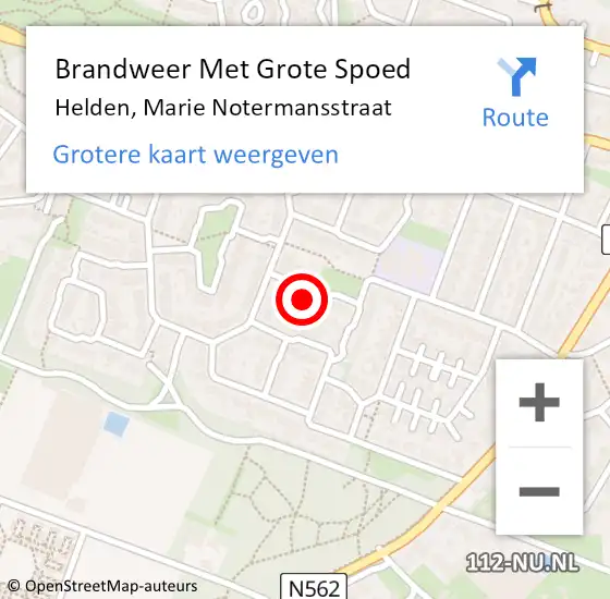 Locatie op kaart van de 112 melding: Brandweer Met Grote Spoed Naar Helden, Marie Notermansstraat op 14 oktober 2023 16:53