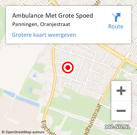 Locatie op kaart van de 112 melding: Ambulance Met Grote Spoed Naar Panningen, Oranjestraat op 14 oktober 2023 17:39
