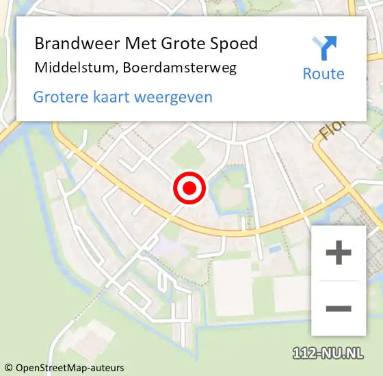 Locatie op kaart van de 112 melding: Brandweer Met Grote Spoed Naar Middelstum, Boerdamsterweg op 14 oktober 2023 17:41