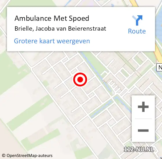Locatie op kaart van de 112 melding: Ambulance Met Spoed Naar Brielle, Jacoba van Beierenstraat op 14 oktober 2023 17:48