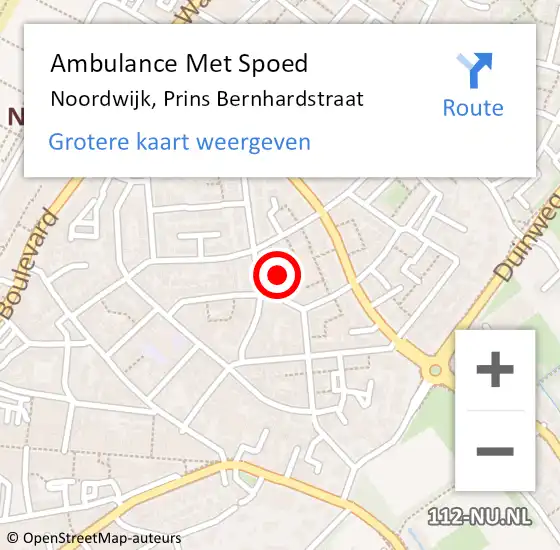 Locatie op kaart van de 112 melding: Ambulance Met Spoed Naar Noordwijk, Prins Bernhardstraat op 14 oktober 2023 17:57