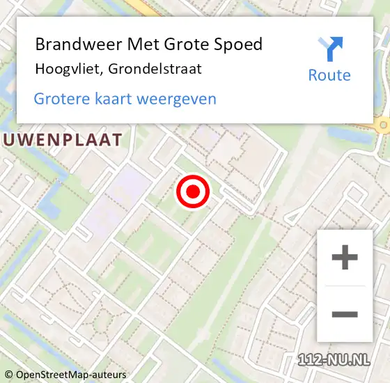 Locatie op kaart van de 112 melding: Brandweer Met Grote Spoed Naar Hoogvliet, Grondelstraat op 14 oktober 2023 18:24