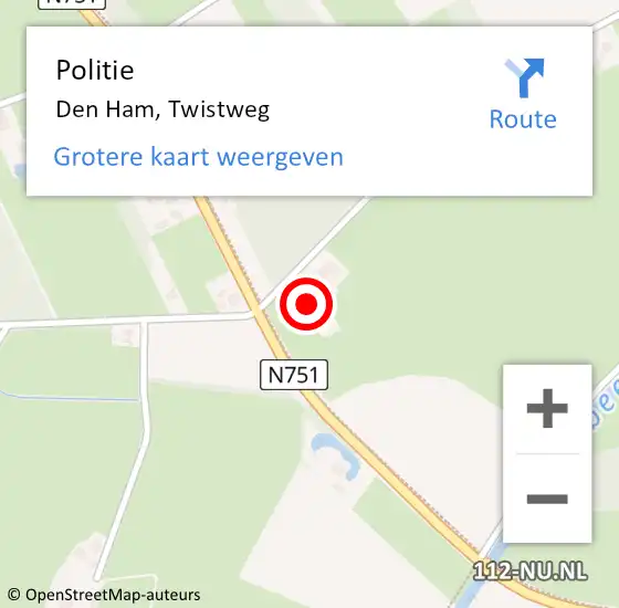 Locatie op kaart van de 112 melding: Politie Den Ham, Twistweg op 14 oktober 2023 18:45